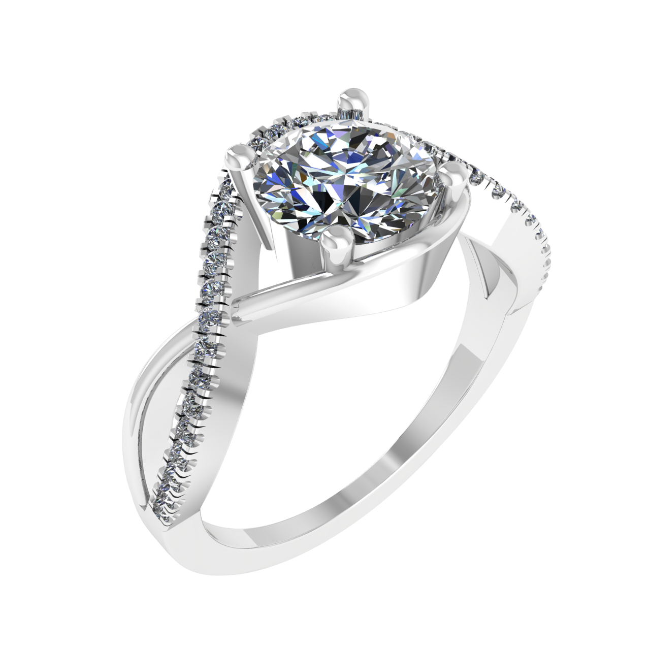 ACCENTED TWISTING PAVE 7.00mm ROUND ENGAGEMENT RING